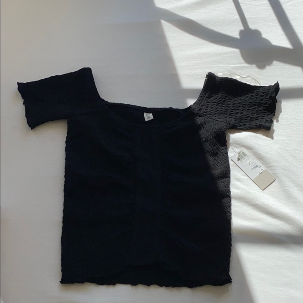 BP black ruched off shoulder top